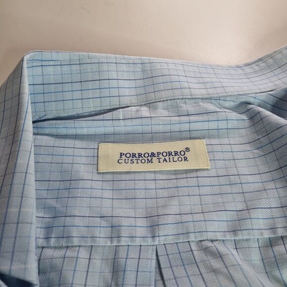 Porro & Porro Custom Tailor Blue Checkered Dress Shirt – 100% Cotton – Tailored - Picture 3 of 8